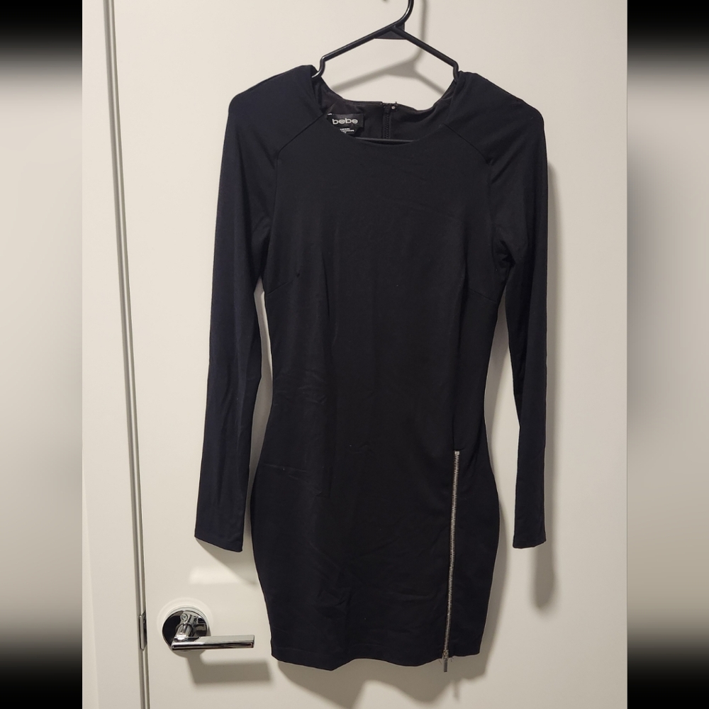 EUC Iconic Baddie BeBe Long Sleeve Mini Dress with Zipper Slit
